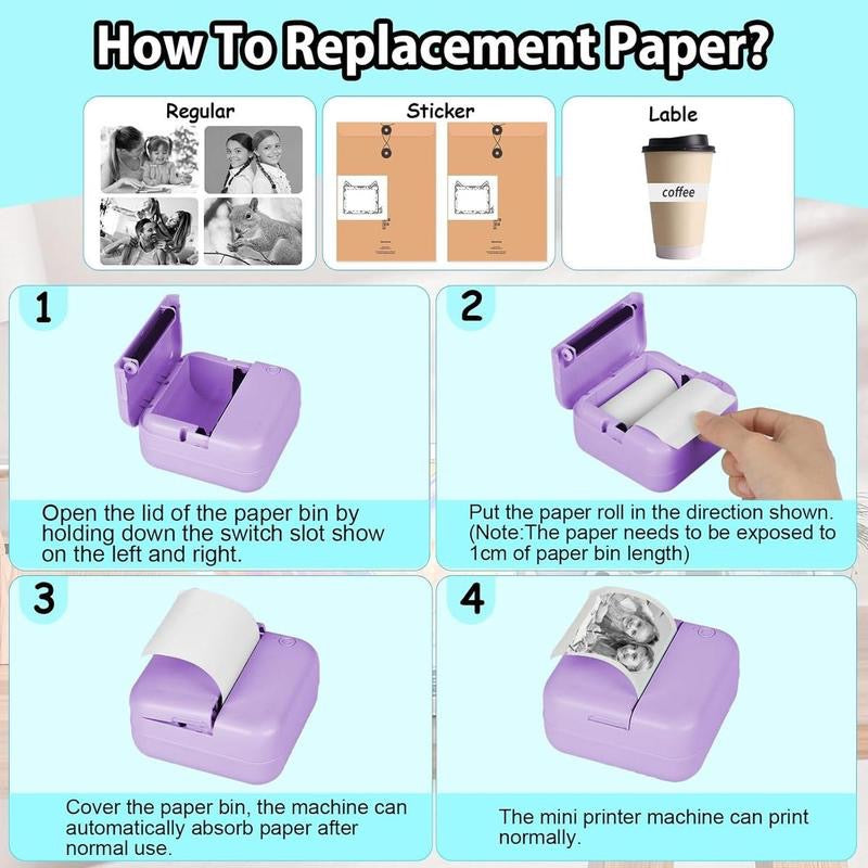 迷你打印機 (5卷熱敏紙+5卷唔乾膠+3卷彩色紙)